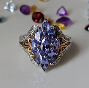 Genuine Tanzanite & White Topaz ring in Sterling